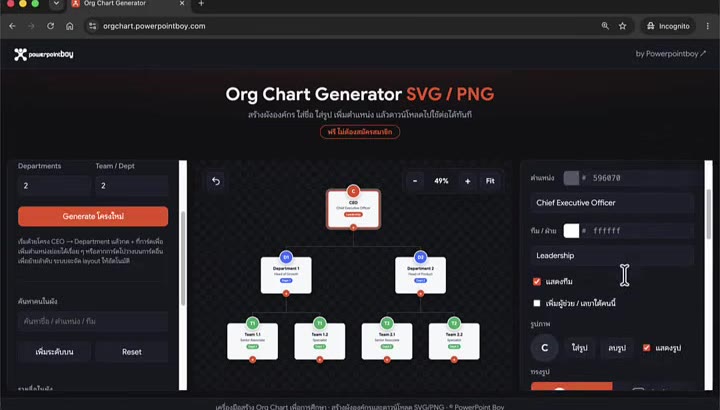 เมนูเลือกสีการ์ดใน org chart